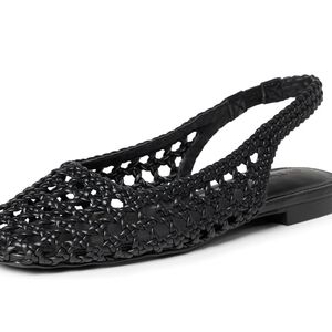 Chic Black Woven Slingback Loafers